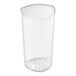 A clear, 12 oz. triangle-shaped polystyrene tumbler.