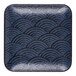 A square dark blue melamine plate with a wave-like pattern.