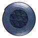 A dark blue melamine plate with a textured surface and a central pattern of overlapping black arcs.