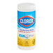 A canister of Clorox disinfecting wipes with a crisp lemon scent containing 35 wipes.