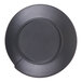 A dark blue round melamine plate with a small notch on the rim.