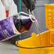 A large bottle of Clorox Fraganzia lavender-scented multi-purpose cleaner being poured into a yellow mop bucket.