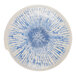 A round light blue melamine plate with a radiating pattern design.