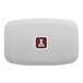 A gray horizontal surface-mounted baby changing station with a baby icon on the front.