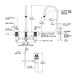 A diagram of a T&S deck mount kitchen faucet with gooseneck spout and pop up drain assembly.