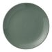 A round, moss green porcelain coupe plate.
