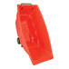 A red light-duty bulk tilt truck with wheels and a handle, designed for transporting materials.