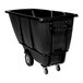 A black heavy-duty bulk tilt truck with a large rectangular container, sturdy wheels, and a handle, designed for transporting heavy loads.