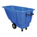 A blue light-duty bulk tilt truck with a handle and four wheels.