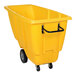 A yellow light-duty bulk tilt truck with a handle and wheels, designed for transporting materials.