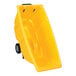 A yellow light-duty bulk tilt truck with two wheels and a large open container for transporting materials.