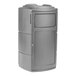 A gray 25-gallon square side entry trash can with a dual-flipper dome lid and tray return.