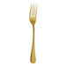 A gold-colored stainless steel dinner fork with a simple, classic design.