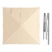 A large square sand-colored cantilever umbrella with a silver aluminum hydraulic lift frame.