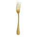 A gold-colored stainless steel dessert fork with a simple, classic design.