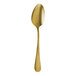 A gold-colored stainless steel dessert spoon with a simple, classic design.