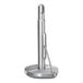 A brushed stainless steel tension arm paper towel holder.