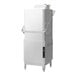 A commercial high-temperature, ventless door-type dishwasher with a high hood and integrated booster heater.