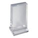 A clear acrylic block frame with a rectangular portrait orientation on an acrylic base.
