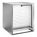 An air-cooled commercial ice machine with a stainless steel exterior and a white internal ice-making surface.