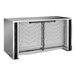 An air-cooled commercial ice machine with a stainless steel exterior and a large ice-making compartment.