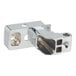 A chrome-plated metal top door hinge for a commercial refrigerator or freezer.
