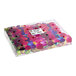 A clear plastic box containing 100 multi-colored decorative edible orchid flowers.