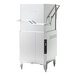 A commercial stainless steel door-type high temperature dishwasher with a booster heater.