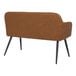 A camel-colored faux leather high back bench with armrests and black steel legs.
