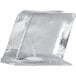 A clear, square-shaped ice cube produced by a commercial ice machine.