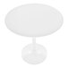 A round white adjustable-height table with a white metal base.