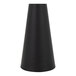 A black steel side table with a round top and hourglass-shaped base.