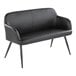 A black faux leather high back bench with armrests and a black steel frame.