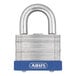 A laminated steel padlock with a blue base and the ABUS logo on the front.