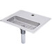 A stainless steel rectangular drip pan with a metal vent in the center.