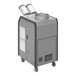 A portable air-cooled air conditioner unit with a metal exterior, dual exhaust ducts, and caster wheels.