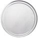 A close-up of an American Metalcraft silver wide rim pizza pan.