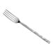 A stainless steel dinner fork with a textured handle.