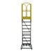 A 9-step extra heavy-duty rolling safety ladder with a yellow guardrail and serrated tread.