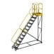 A 12-step extra heavy-duty rolling safety ladder with perforated tread, yellow handrails, and a top platform, designed for industrial use.