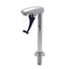 A chrome T&S deck mount glass filler faucet with a black handle.