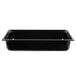 A black rectangular Vollrath plastic food pan on a white background.