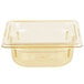 A clear plastic Vollrath 1/6 size food pan with a lid.