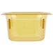 A yellow plastic Vollrath Super Pan with a lid.