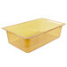 A Vollrath amber plastic food pan with a lid.