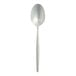 A stainless steel oval bowl soup or dessert spoon with a textured handle.