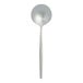 A stainless steel bouillon spoon with a round bowl and textured handle.