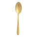 A brushed gold stainless steel oval bowl soup or dessert spoon.