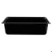 A black rectangular Vollrath plastic food pan.