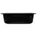 A black Vollrath Super Pan plastic food pan with a lid.